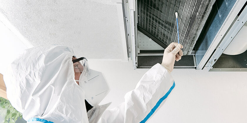 5-signs-its-time-to-sanitize AIRsana technician conducts a swab test on an air conditioning system