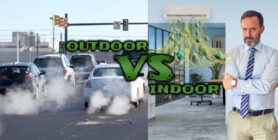 An image of cars polluting next to an image of an air conditioner expelling dangerous pathogens.