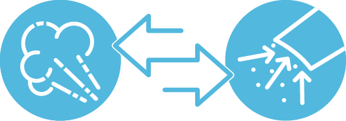 Dual flow action Two icons showing the simultaneous injection of steam and suction of residue.